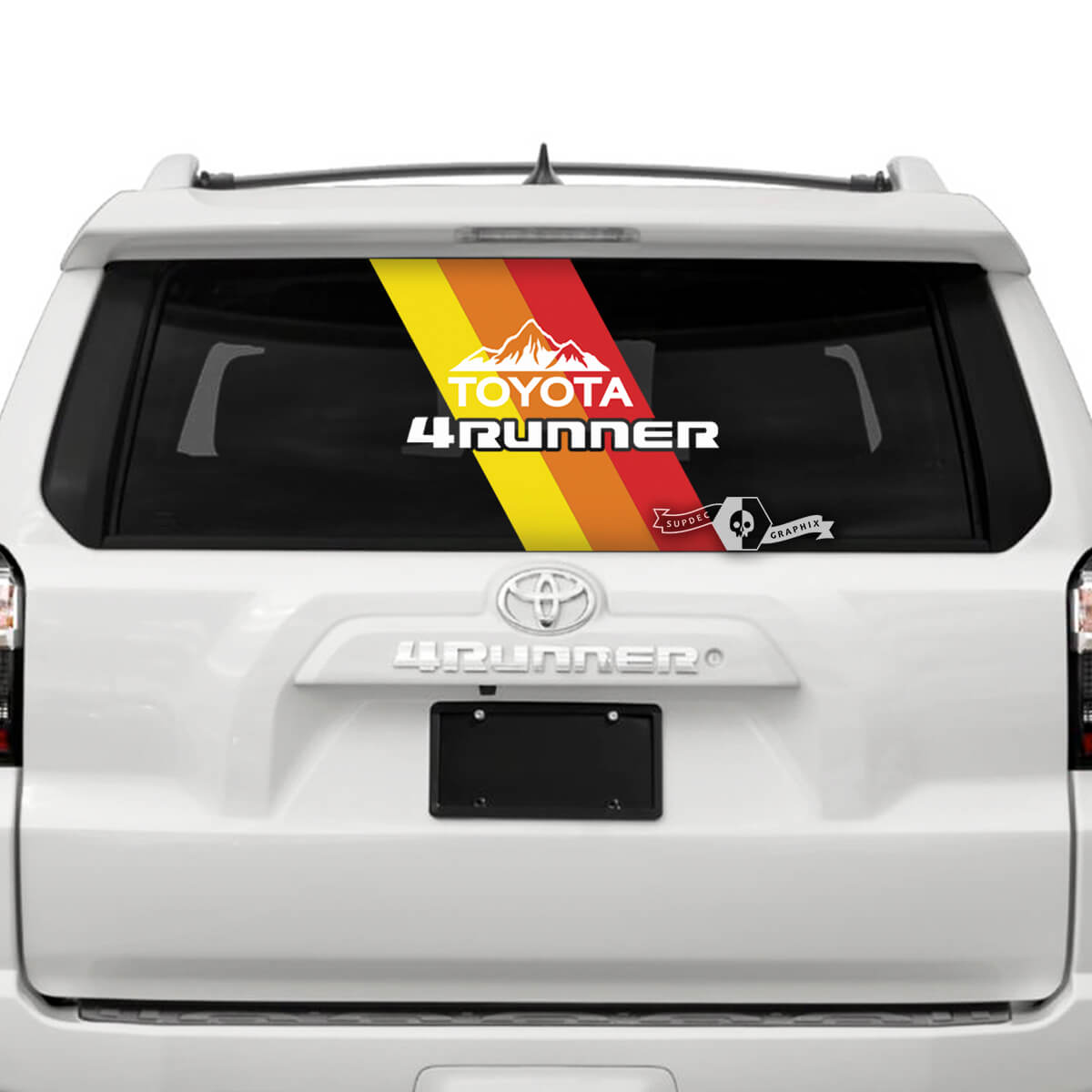 Pair 4Runner 2013 - 2023 Side Window Tailgate Old School Mountains SunSet TriColor Stripes Vinyl  Decals Stickers for Toyota 4Runner TRD SupDec Design
