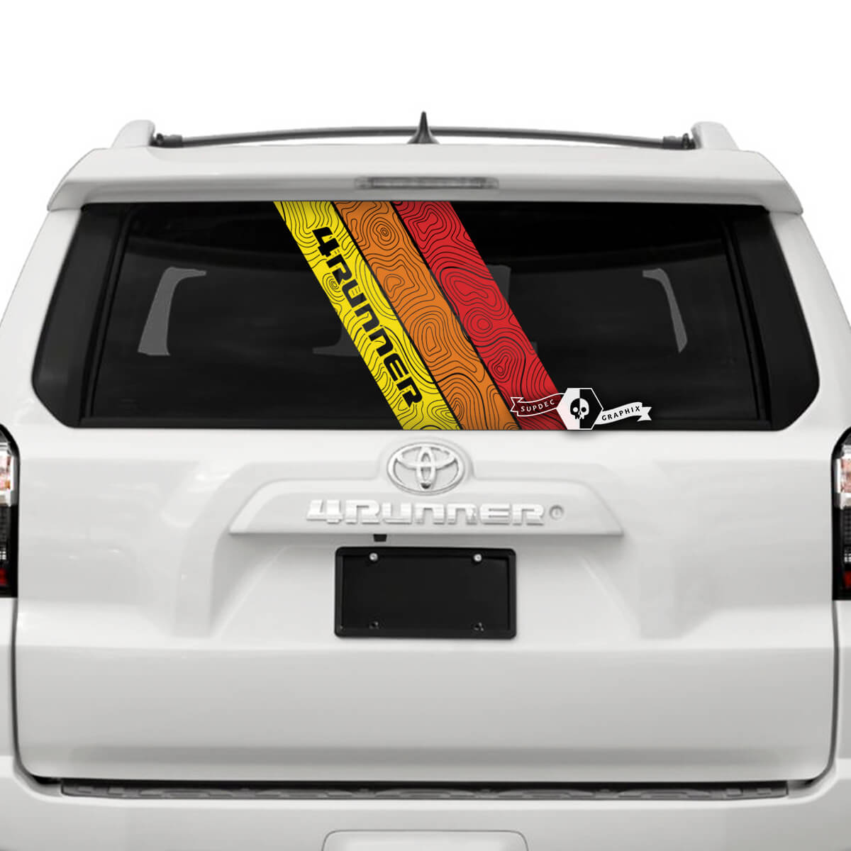 Pair 4Runner 2013 - 2023 Side Window Tailgate Old School Topographic Map Topo SunSet TriColor Stripes Vinyl  Decals Stickers for Toyota 4Runner TRD SupDec Design
