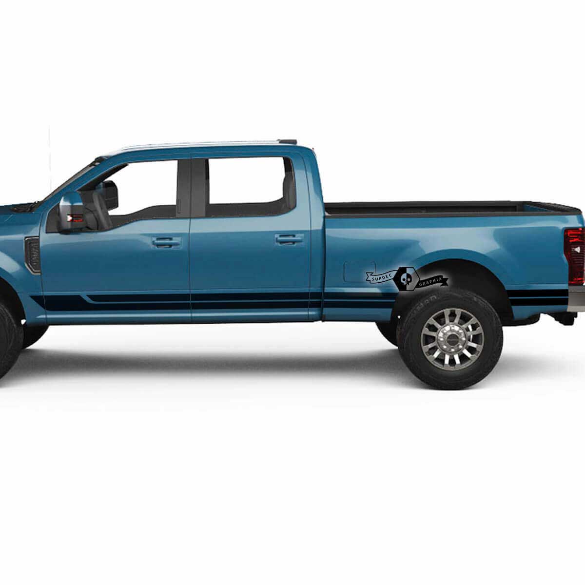 Pair Musclecar Super Duty 2023 Rocker Panel Stripes Body Doors Bed Line Decals Side Stickers Graphics Vinyl
