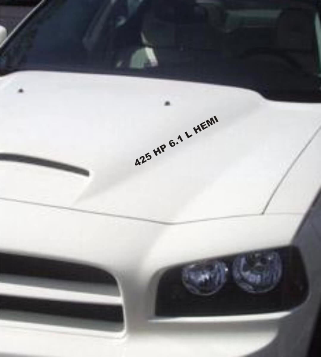 425HP 6.1L HEMI Hood Lettering Vinyl Decals for Dodge Charger Challenger Ram SRT8 