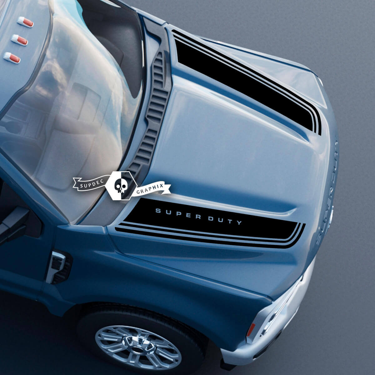 Hood Musclecar Super Duty 2023 Up Lines Dual Logo Trim Decals Stickers Graphics Vinyl
