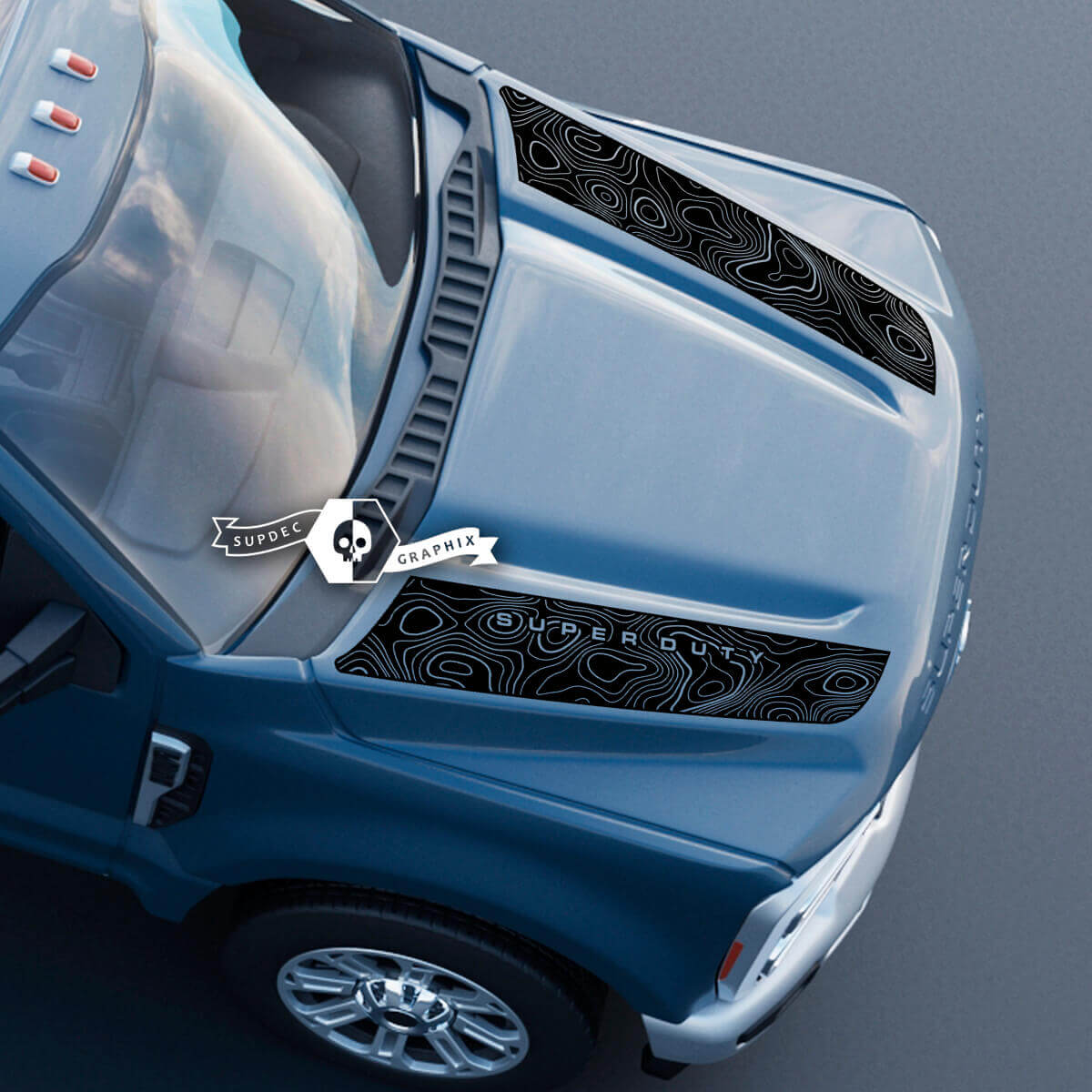 Hood Ford Super Duty 2023 +Up Dual Topographic Map Topo Decals Stickers Graphics Vinyl
