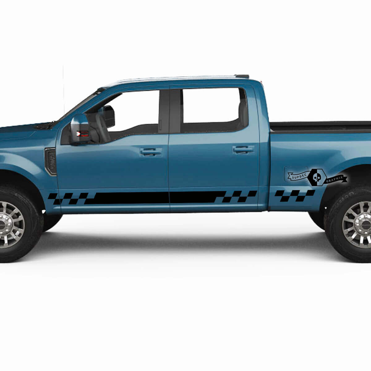 Pair Musclecar Super Duty 2023 Rocker Panel Stripes  Checkerboard Flag Body Doors Decals Side Stickers Graphics Vinyl
