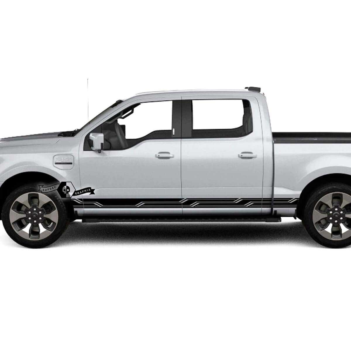 Pair Musclecar truck Lightning 2022 2023 Rocker Panel Geometry Stripes Body Doors Decals Side Stickers Graphics Vinyl

