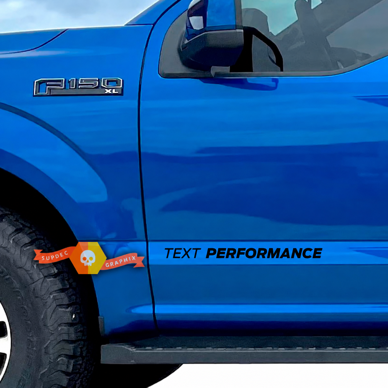 Custom Text Performance Racing Stripe Vinyl Decals - Pair for Musclecar truck power truck