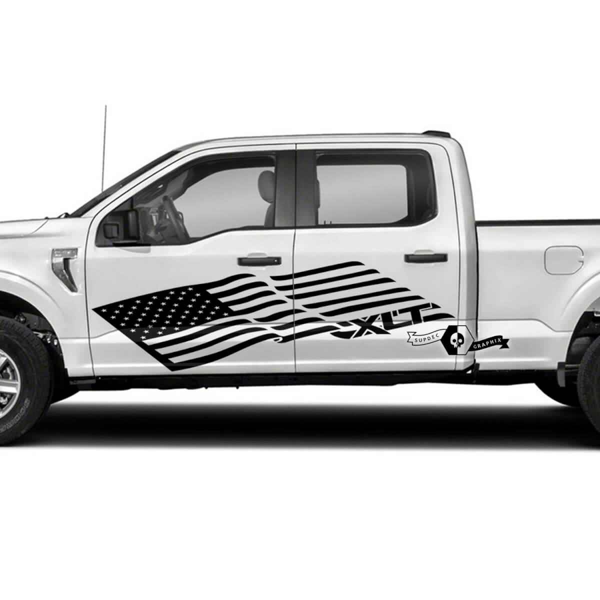 USA Flag & XLT Logo Side Door Vinyl Decal Kit for Musclecar truck XLT