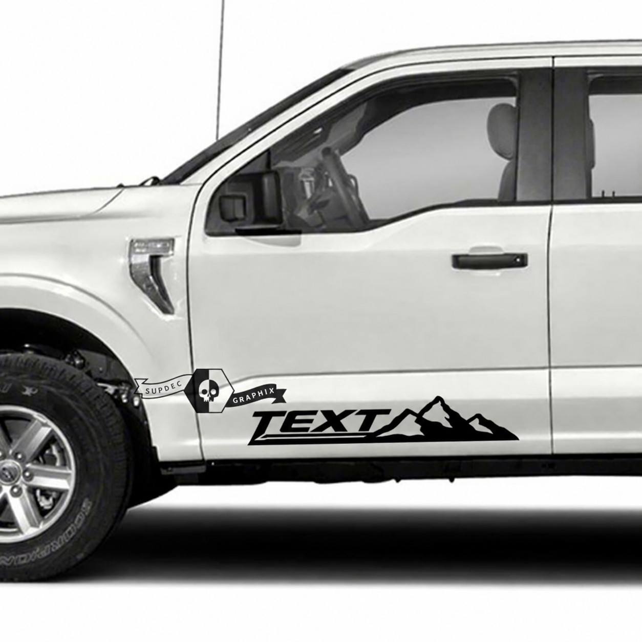 TEXT Three Peak Mountain Line Pair Door Vinyl Decal Sticker for Ford F-150 2022-2023
