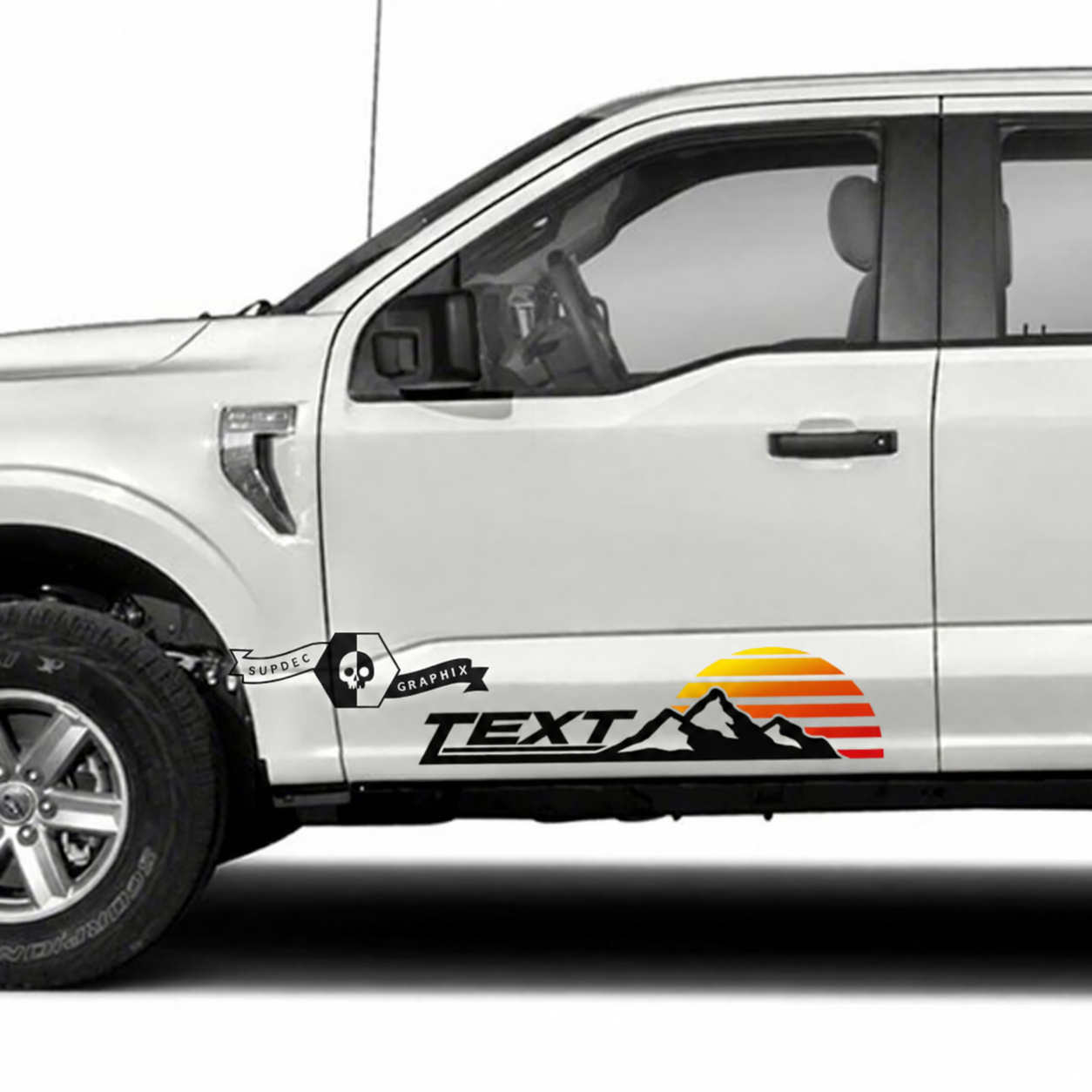 TEXT Striped Sunset Mountain Pair Door Vinyl Decal Sticker for Ford F-150