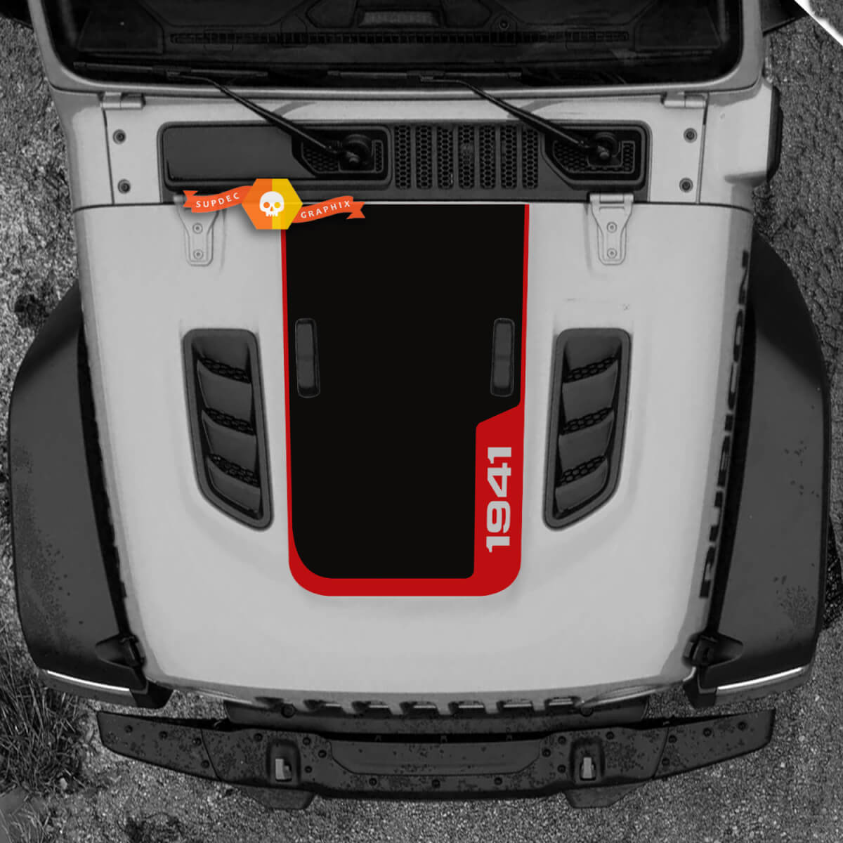 Hood Jeep RUBICON 1941 Wrangler Vinyl 2018 + Decal Sticker Graphics 2 Colors

