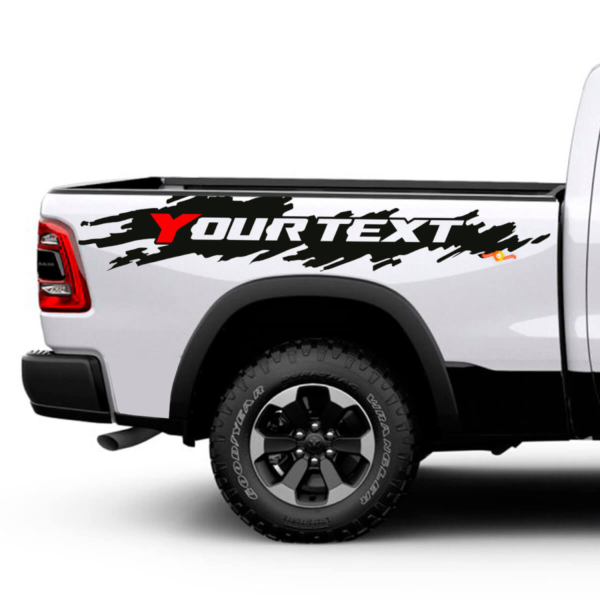 Custom Text Distressed Rear Side Vinyl Decal Kit for Dodge Ram