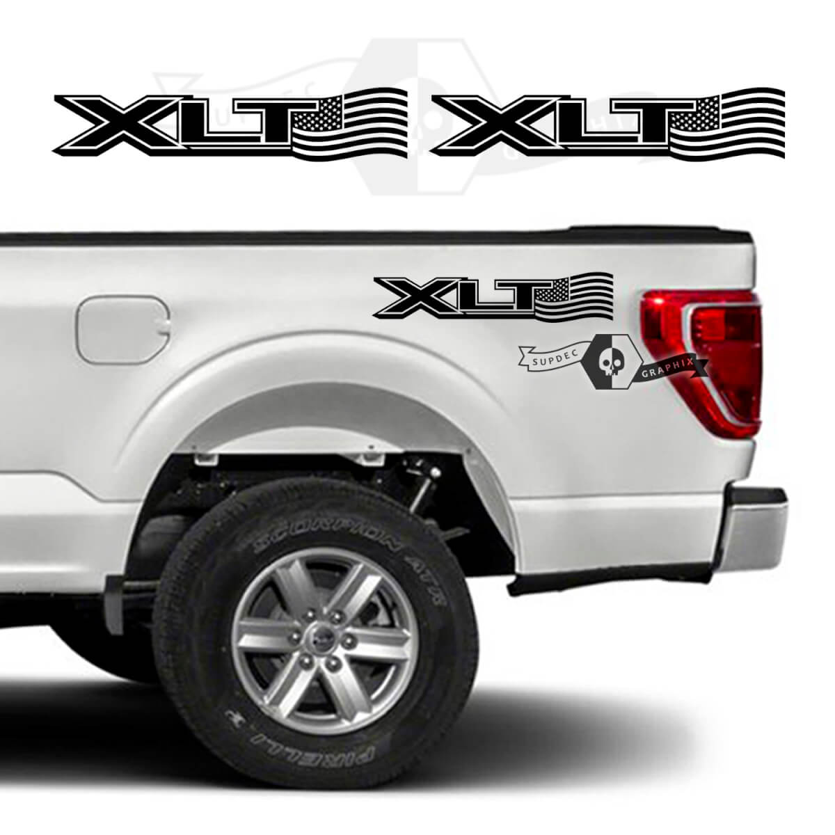 XLT USA Flag Bedside Vinyl Decal Pair for Musclecar truck XLT