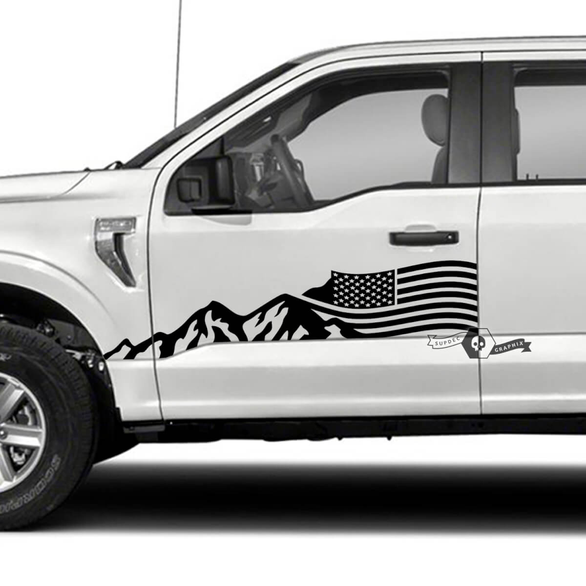 USA Flag Mountains Side Vinyl Decal Sticker for Musclecar truck XLT