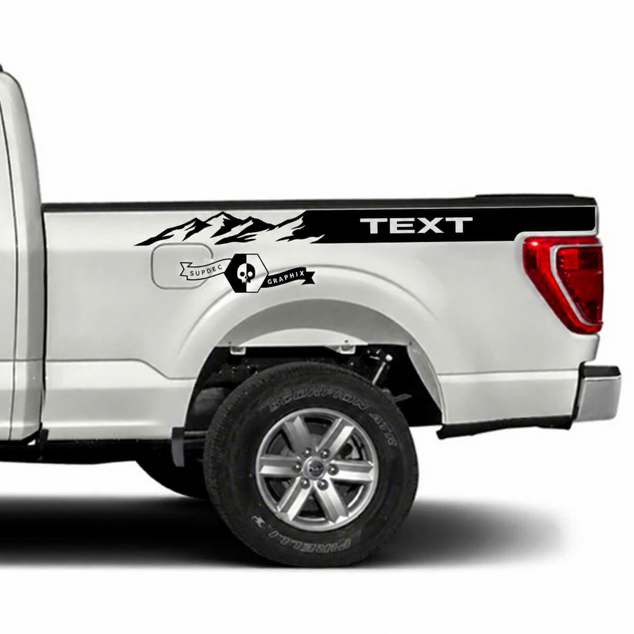 TEXT Mountain Fade Upper Bed Stripe Pair Bedside Vinyl Decal Sticker for Ford F-150