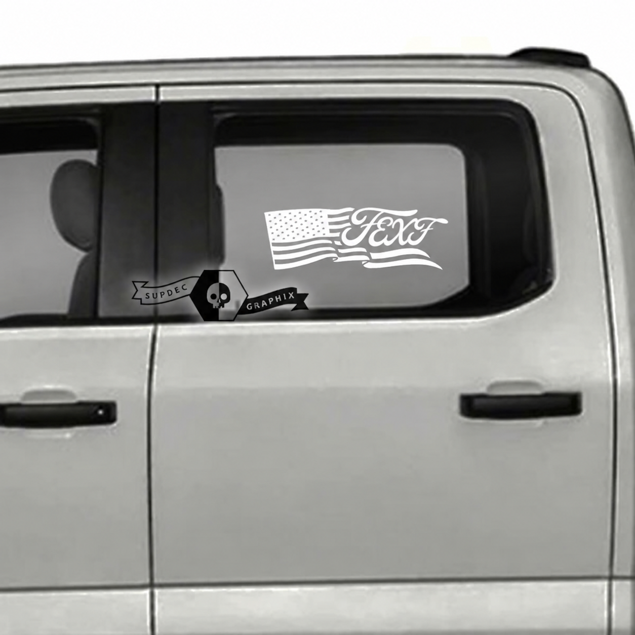 Custom Text USA Flag Side Window Door Vinyl Graphics Decal Stickers - Pair