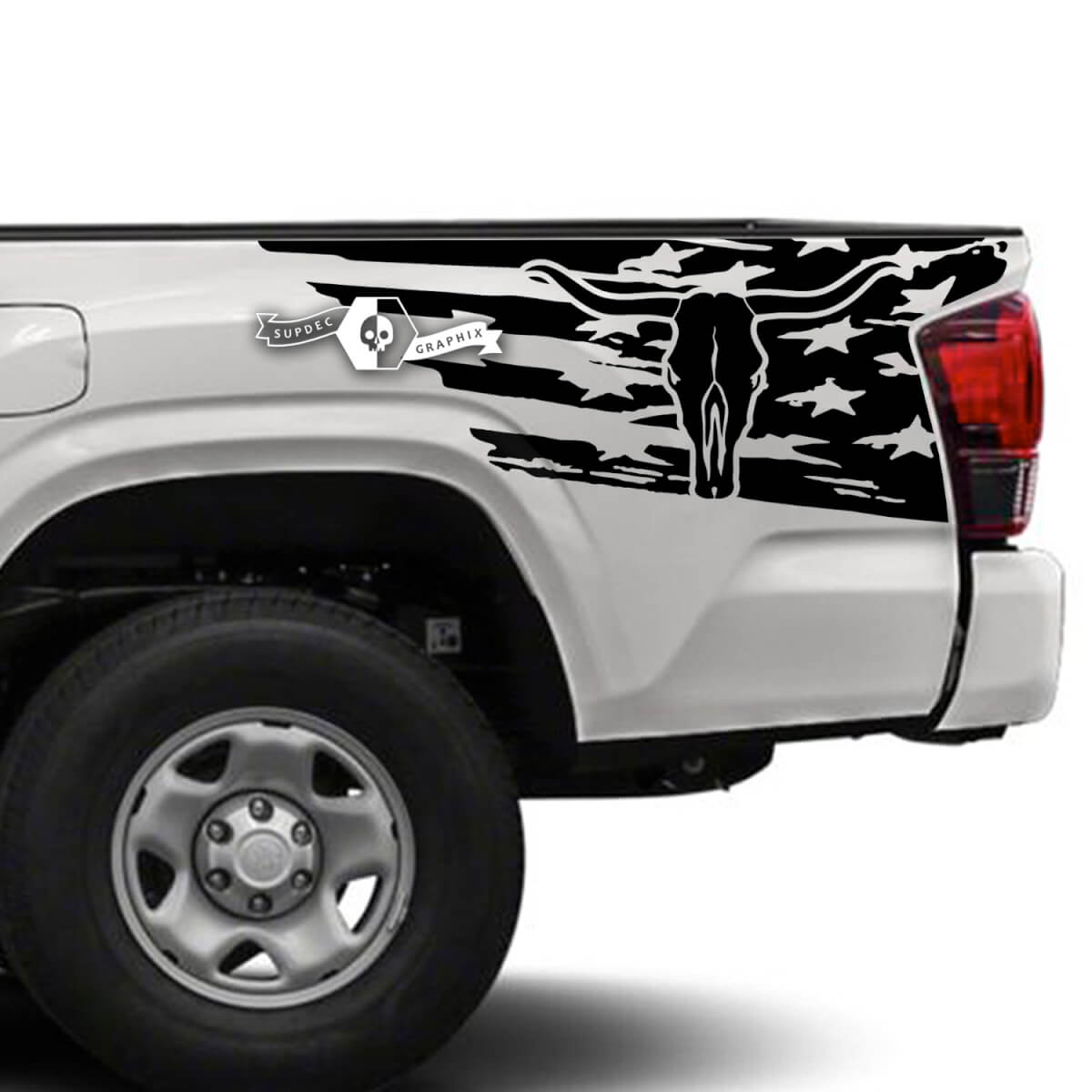 USA Flag Bull Skull Side Vinyl Decal Sticker for Toyota Tacoma