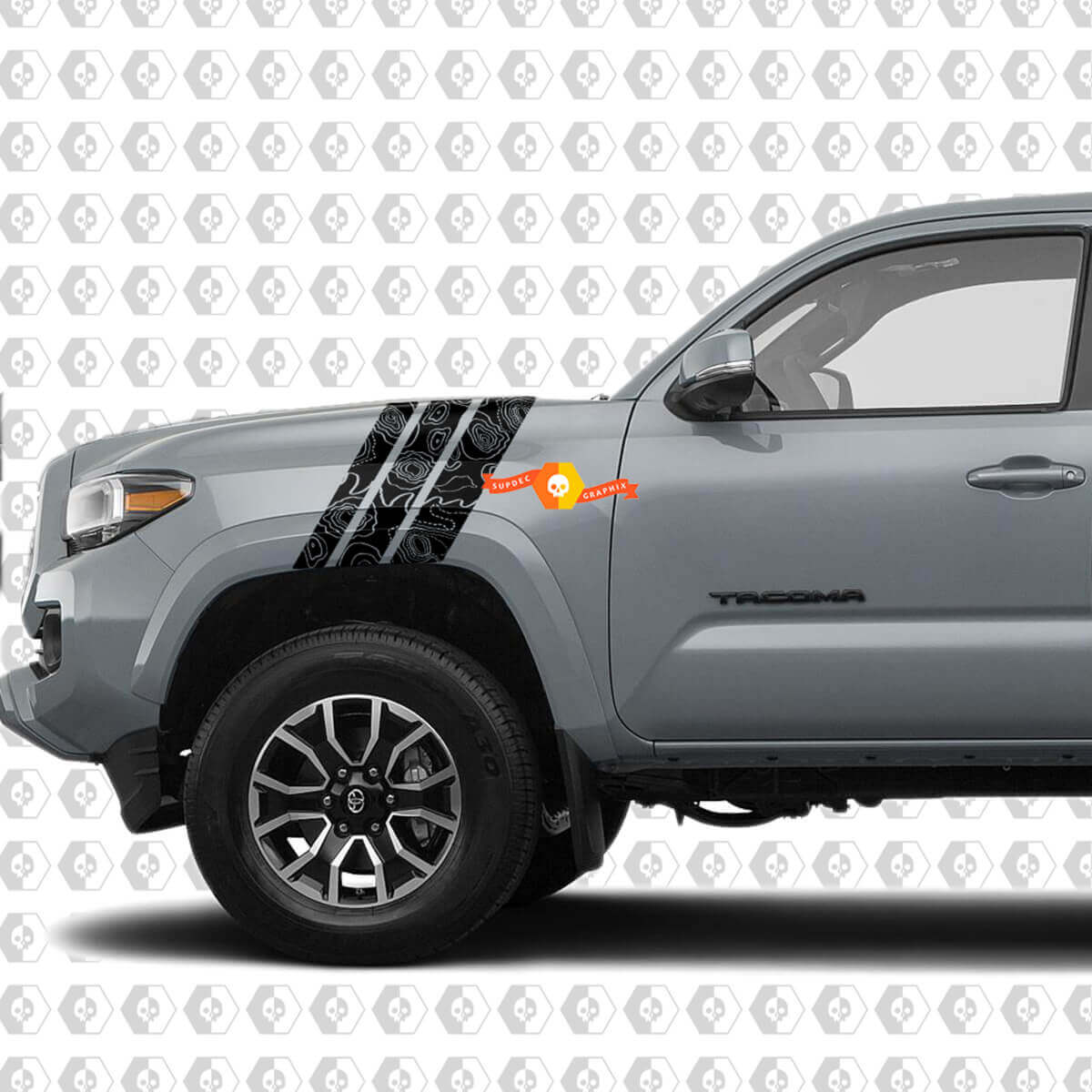 Topographic Style Front Fender Stripes Vinyl Decal Kit for Toyota Tacoma 2016-24