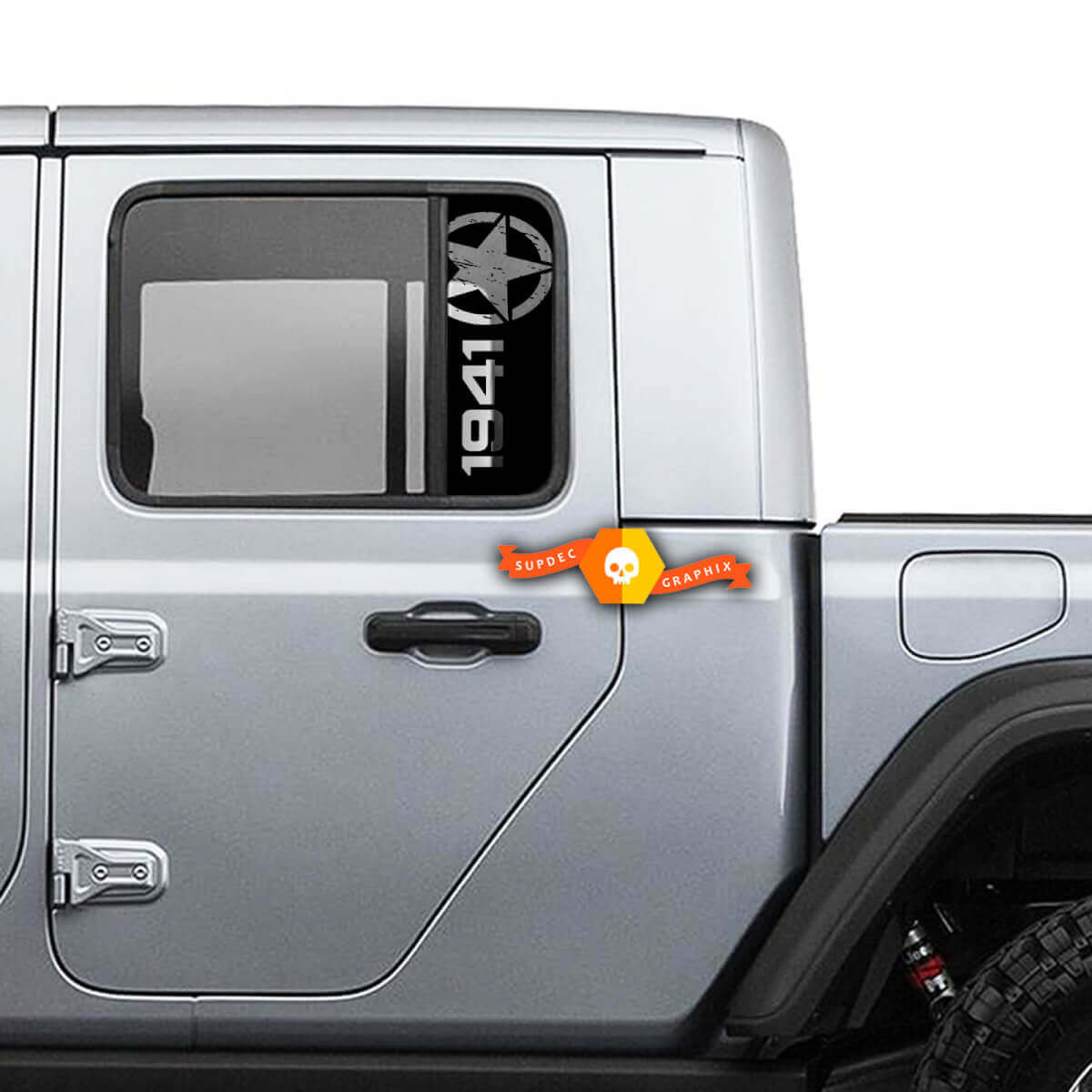 2x Jeep 1941 Window Star Destroyed Gladiator Wrangler Doors Vinyl Stickers Decal
