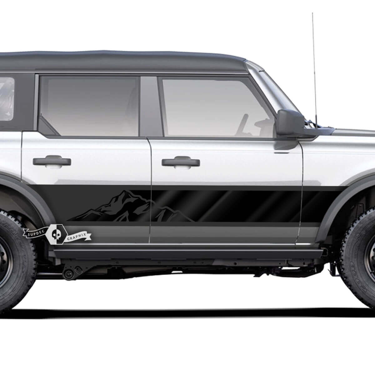 Pair of Mountains Style Rocker Panel Side Decals Stickers for Ford Bronco
