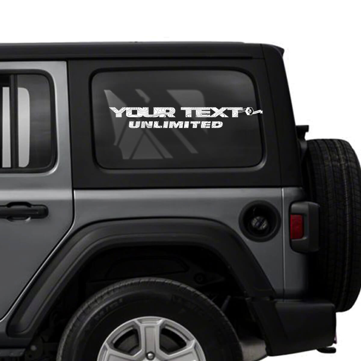 Vinilo adhesivo para ventana lateral con mapa topográfico Texto personalizado para Jeep Wrangler