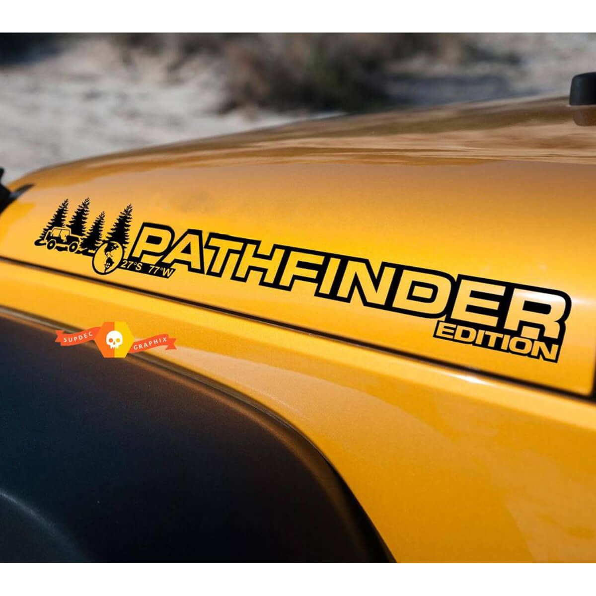 Pair of Pathfinder Bonnet Vinyl Stickers Decals for Jeep Wrangler Rubicon Sahara JK CJ TJ YJ