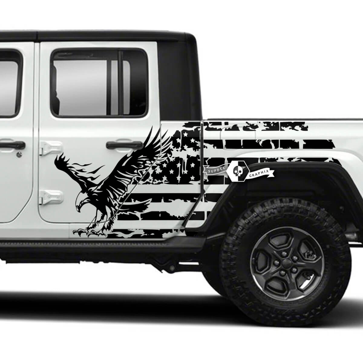 Huge US Bald with Flag Wrap Bed Side Doors Vinyl Stickers Decals for Jeep Gladiator
