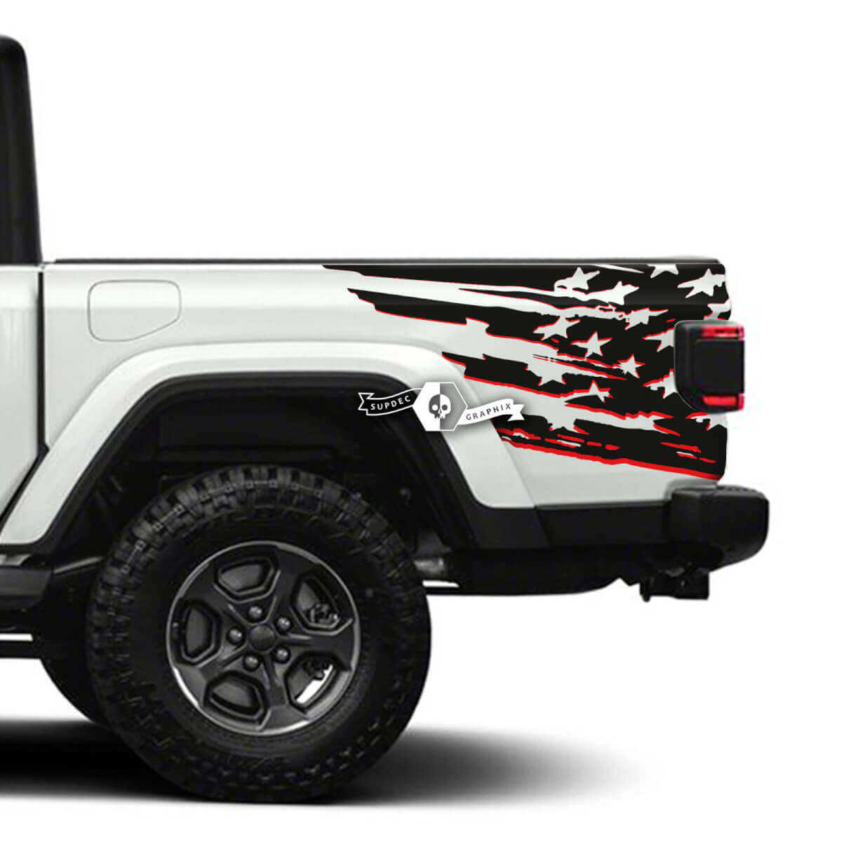 Pair of Jeep Gladiator Side USA Flag Stickers Decals Vinyl Graphics Stripe kit for 2 Colors
