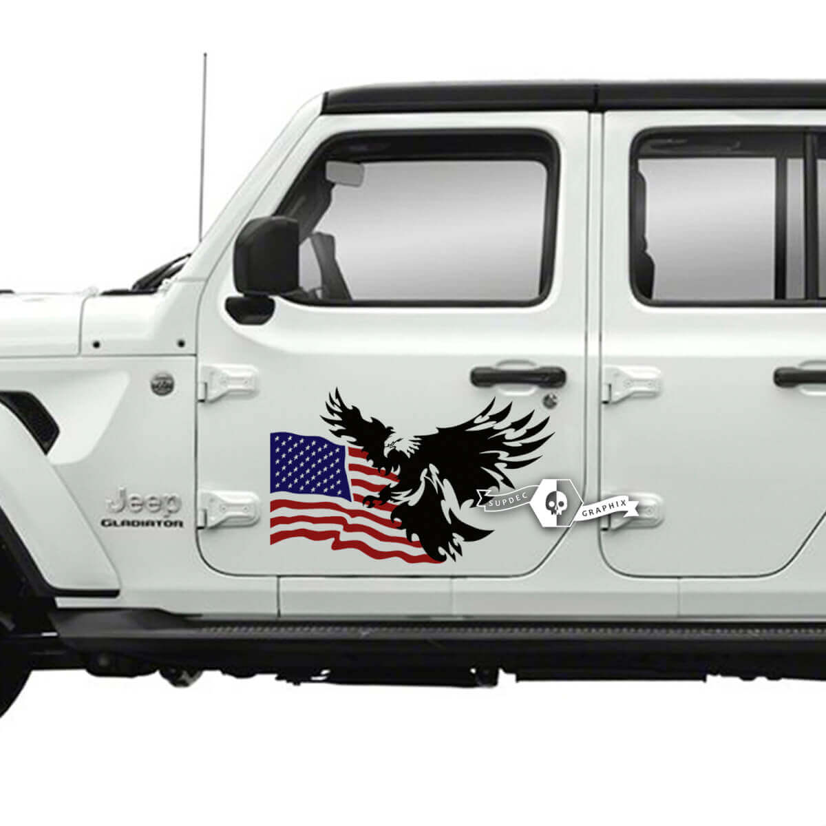 Pair of Jeep Gladiator Side Door USA Flag Bald Eagle  Stickers Decals Vinyl Graphics Stripe

