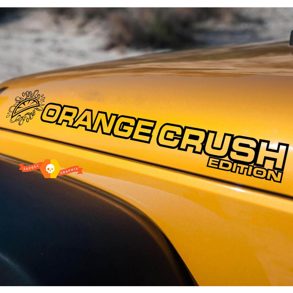 Orange Crush Hood Side Vinyl Decal Pair for Jeep Wrangler Rubicon Sahara