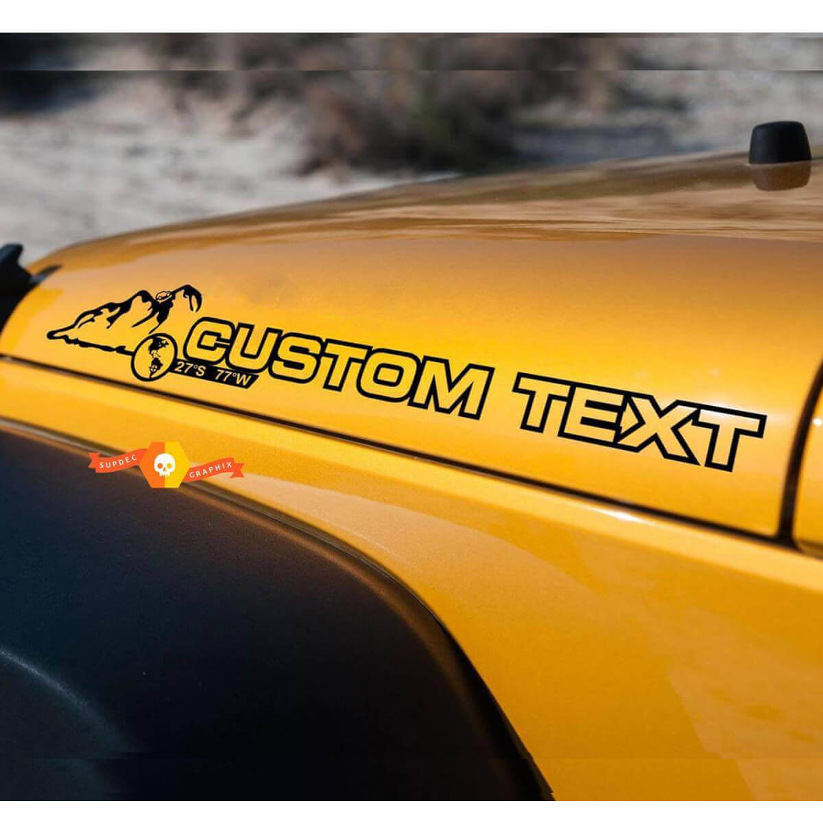 Custom Lettering Hood Side Vinyl Decal Pair for Jeep Wrangler Rubicon Sahara