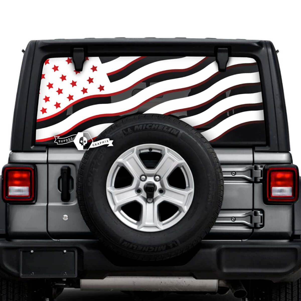 Jeep Wrangler Unlimited Rear Window Flag USA Shadow Stickers Decals Vinyl Graphics 2 Colors
