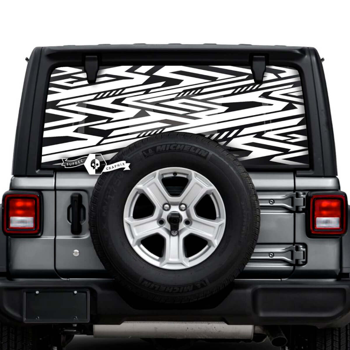Jeep Wrangler Unlimited Rear Window Geometry Line Logo Stickers Decals Vinyl Graphics

