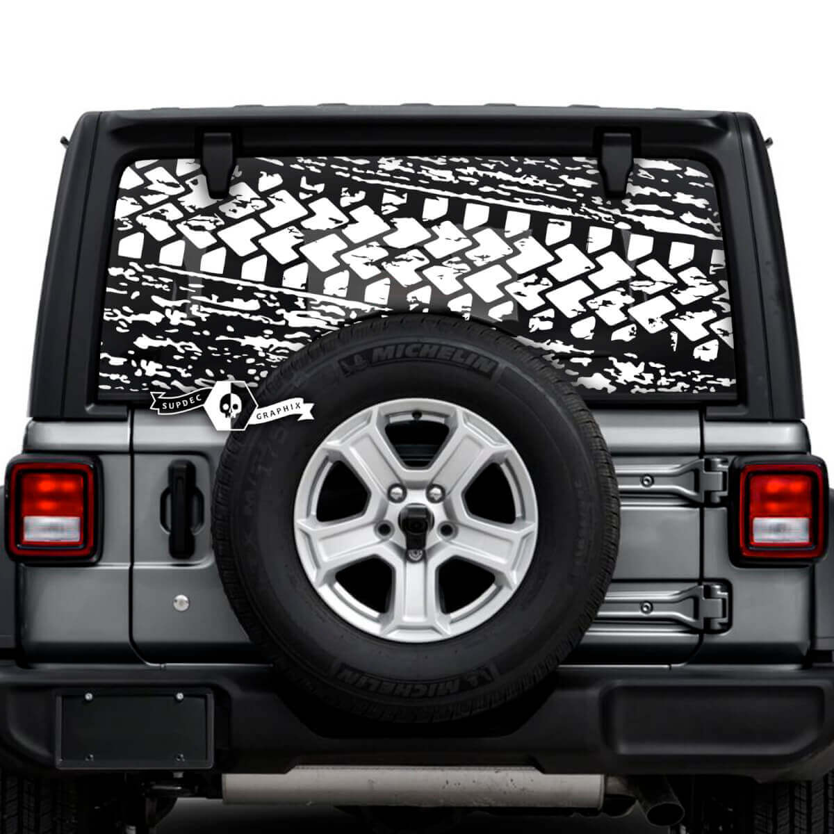 Jeep Wrangler Unlimited Rear Window Mud Splash Destroyed Tire Track Stickers Decals Vinyl Graphics
