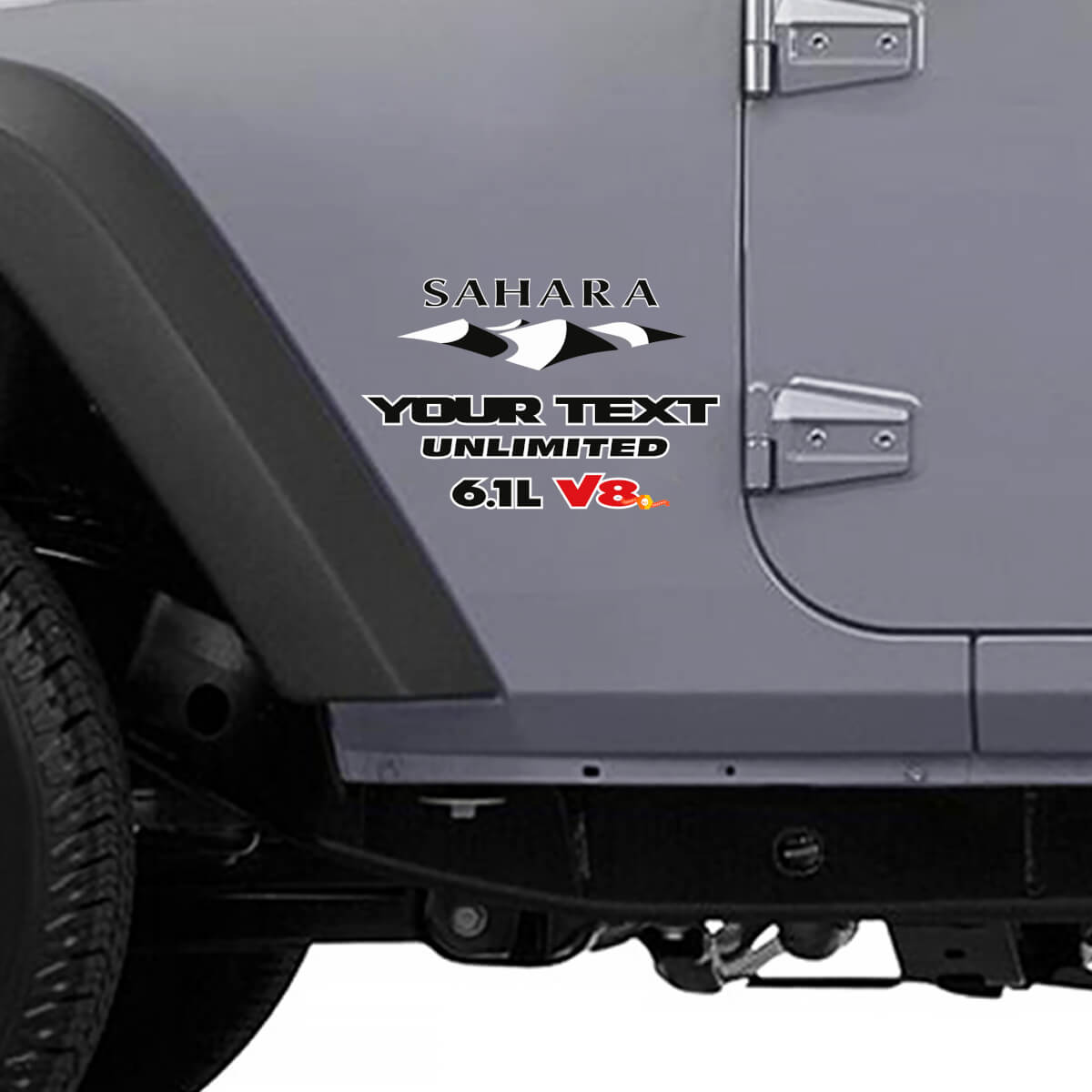 Sahara 6.1L V8 Mountain Style Side Vinyl Decal for Jeep Wrangler Unlimited