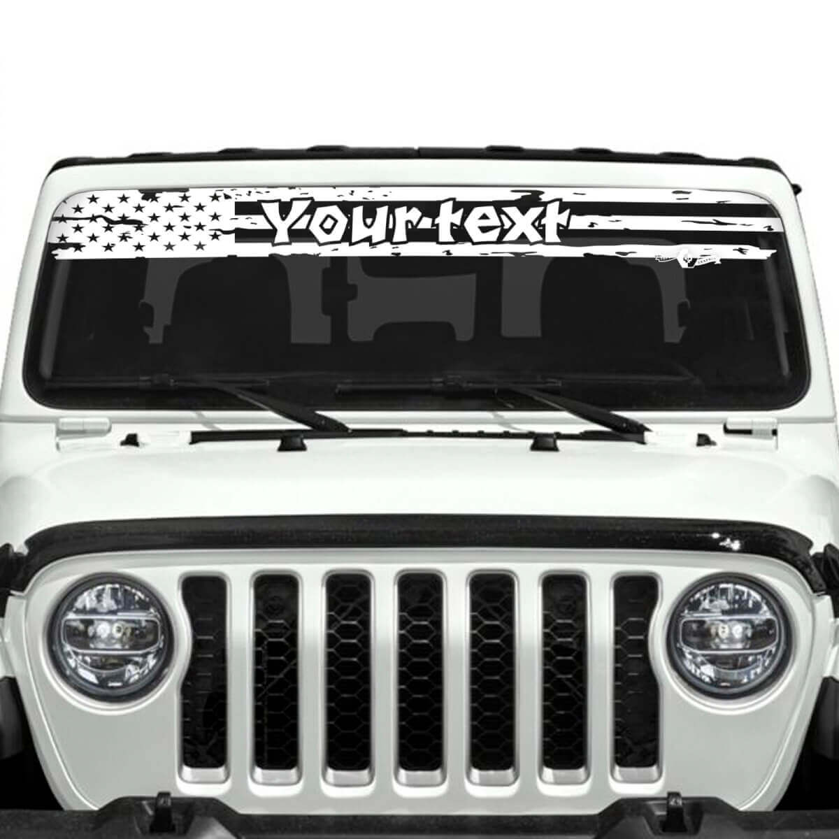 Custom Text USA Flag Destroyed Logo Windscreen Vinyl Stickers Decals for Jeep Gladiator