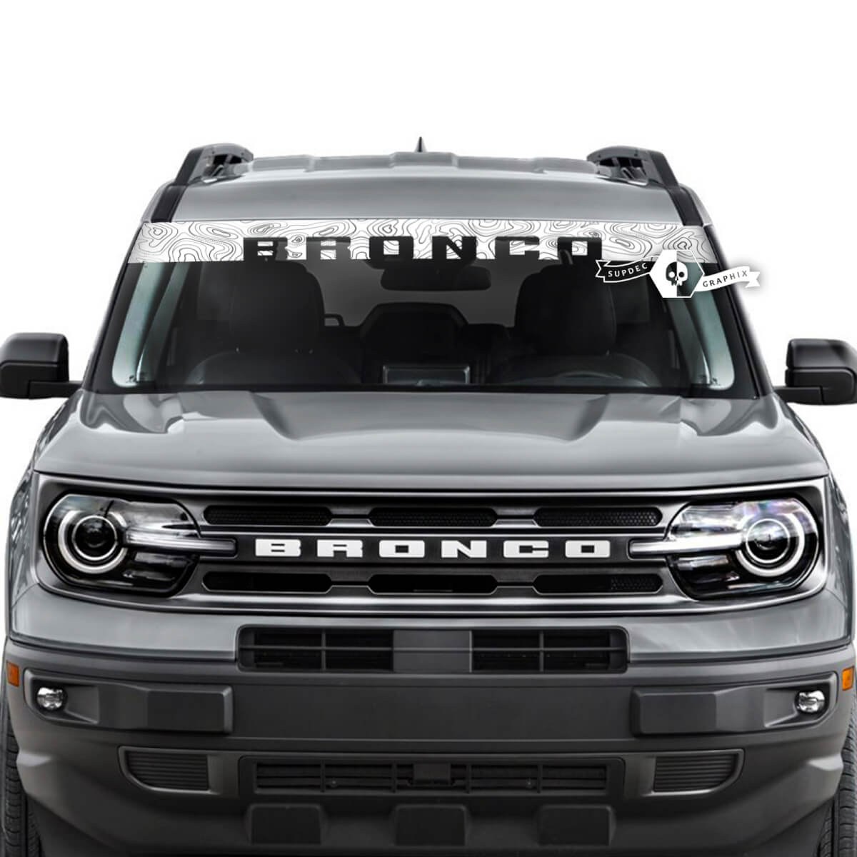 Ford Bronco Window Windshield Front Topographic Map Logo Stripes Graphics Decals
