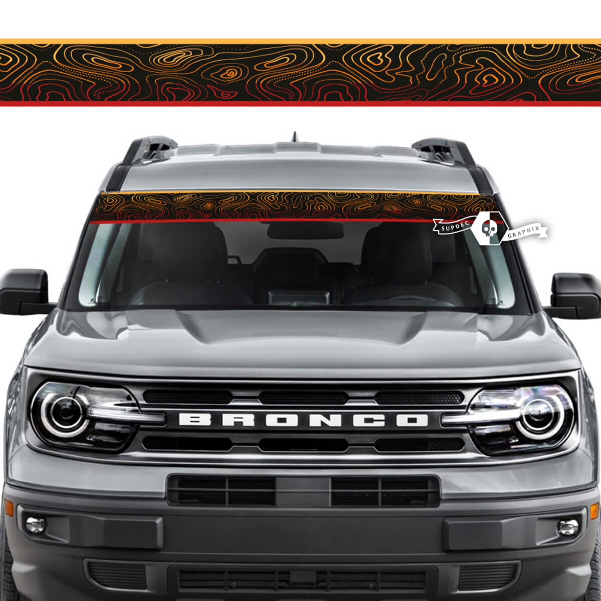 Ford Bronco Window Windshield Front Topographic Map Retro Colors Stripes Graphics Decals
