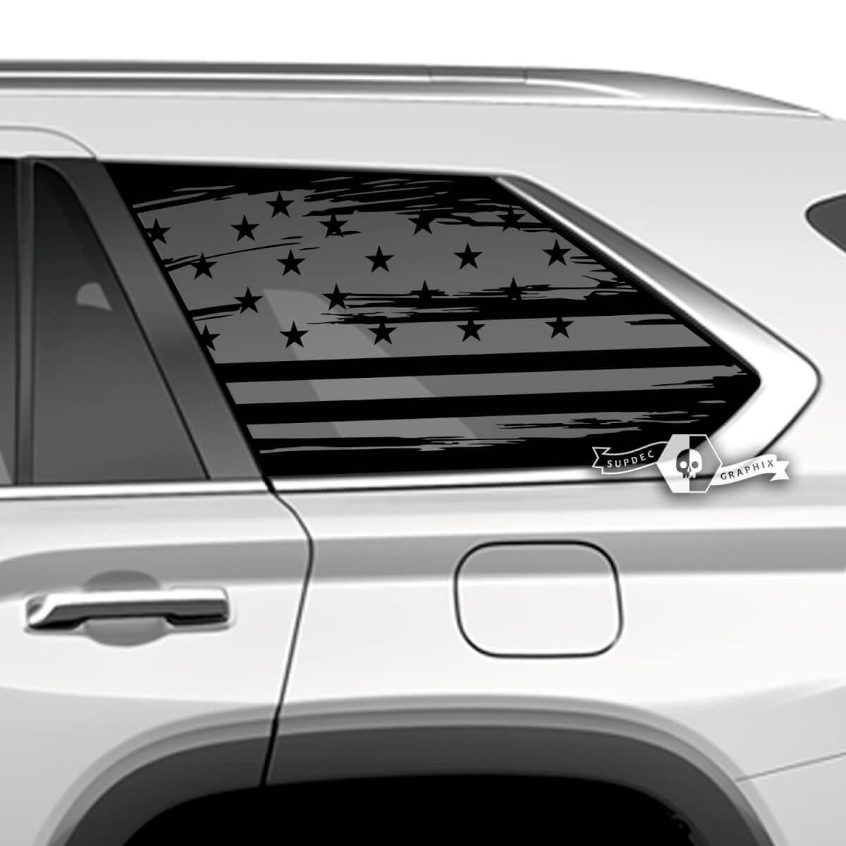 Pair Toyota Sequoia Rear Window USA Flag Destroyed Wrap Vinyl Stickers Decal fit Toyota Sequoia
