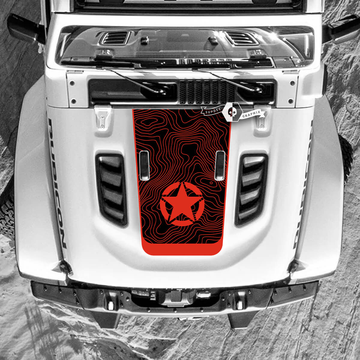 Jeep Wrangler Hood Decal Military Star Hood Topographic Map Topo Vinyl Stickers Truck 2 Colors
