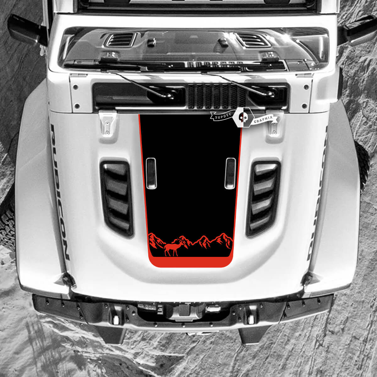 Jeep Wrangler Hood Mountains Forest Deer Vinyl Decal Stickers 2 Colors
