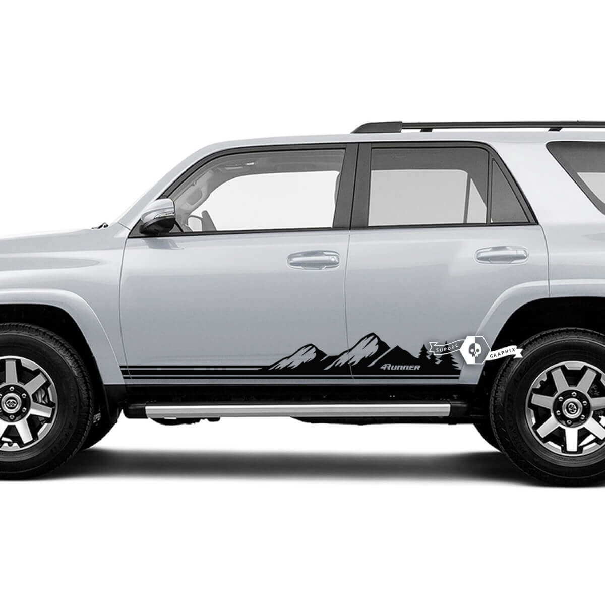 Pair 4Runner Side Door Vinyl Mountains Forest Rocker Panel Lines Stripe Vinyl Decals Stickers fits Toyota 4Runner TRD
