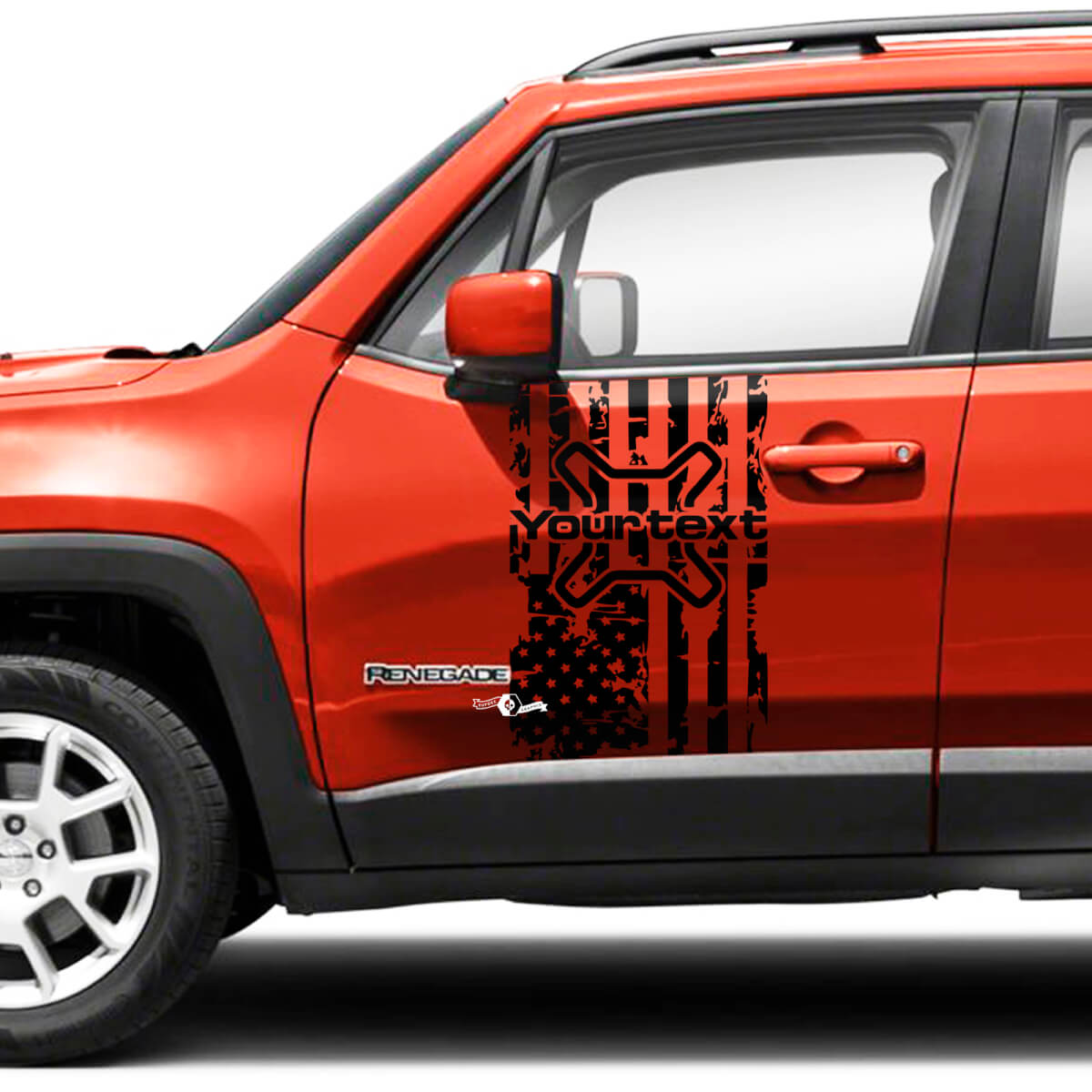 Custom Text Flag USA Destroyed Side Doors Graphic Vinyl Decals Sticker Pair for Jeep Renegade