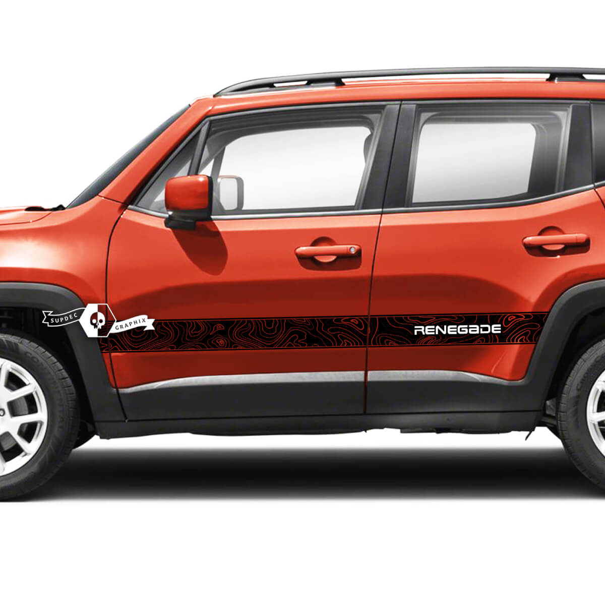 Pair Jeep Renegade Side Rocker Panel Flag Topographic Map Graphic Vinyl Decals Sticker 2 Colors
