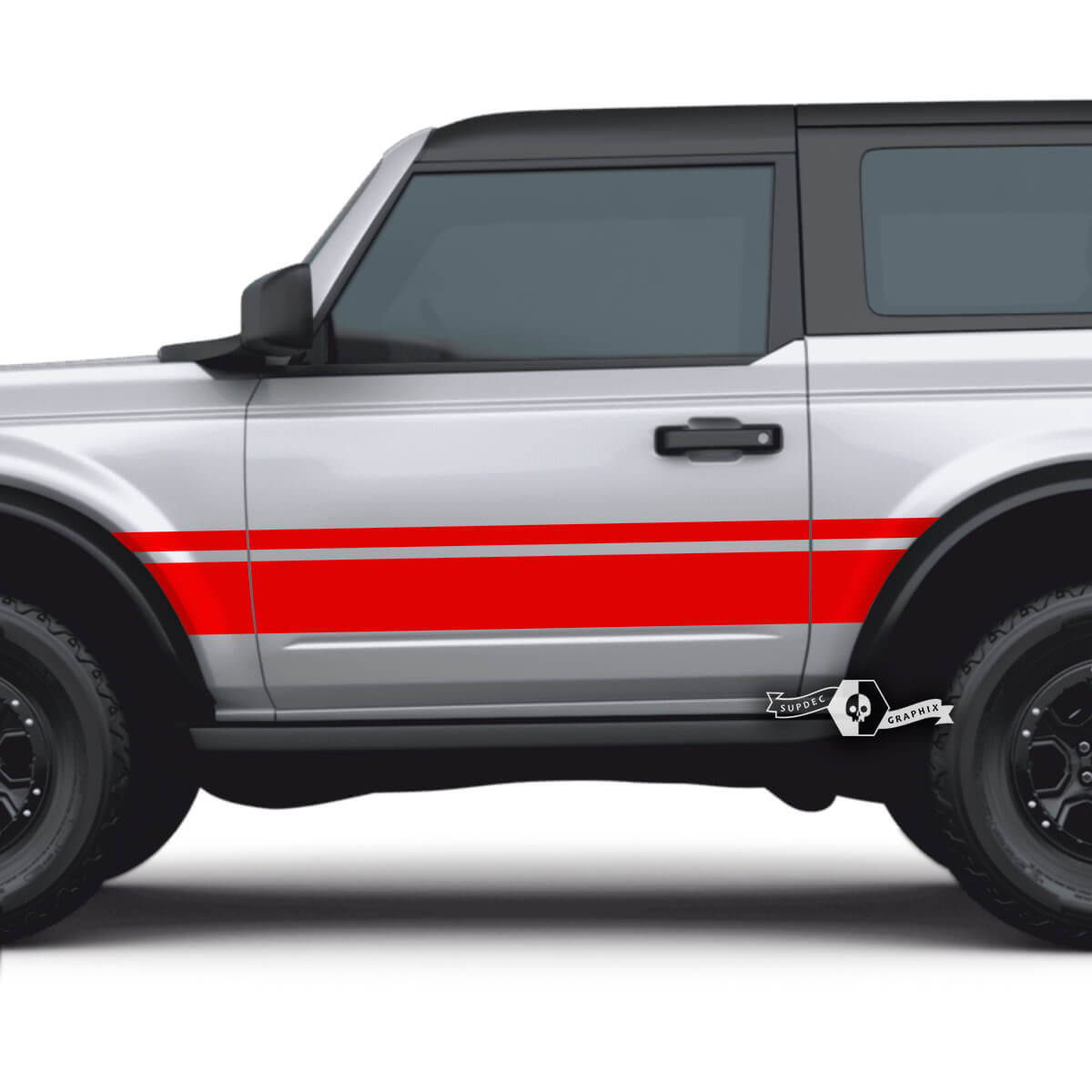 2x Set of 2 Doors Ford Bronco Side Decals Wide Dual Stripes Stickers for Ford Bronco
