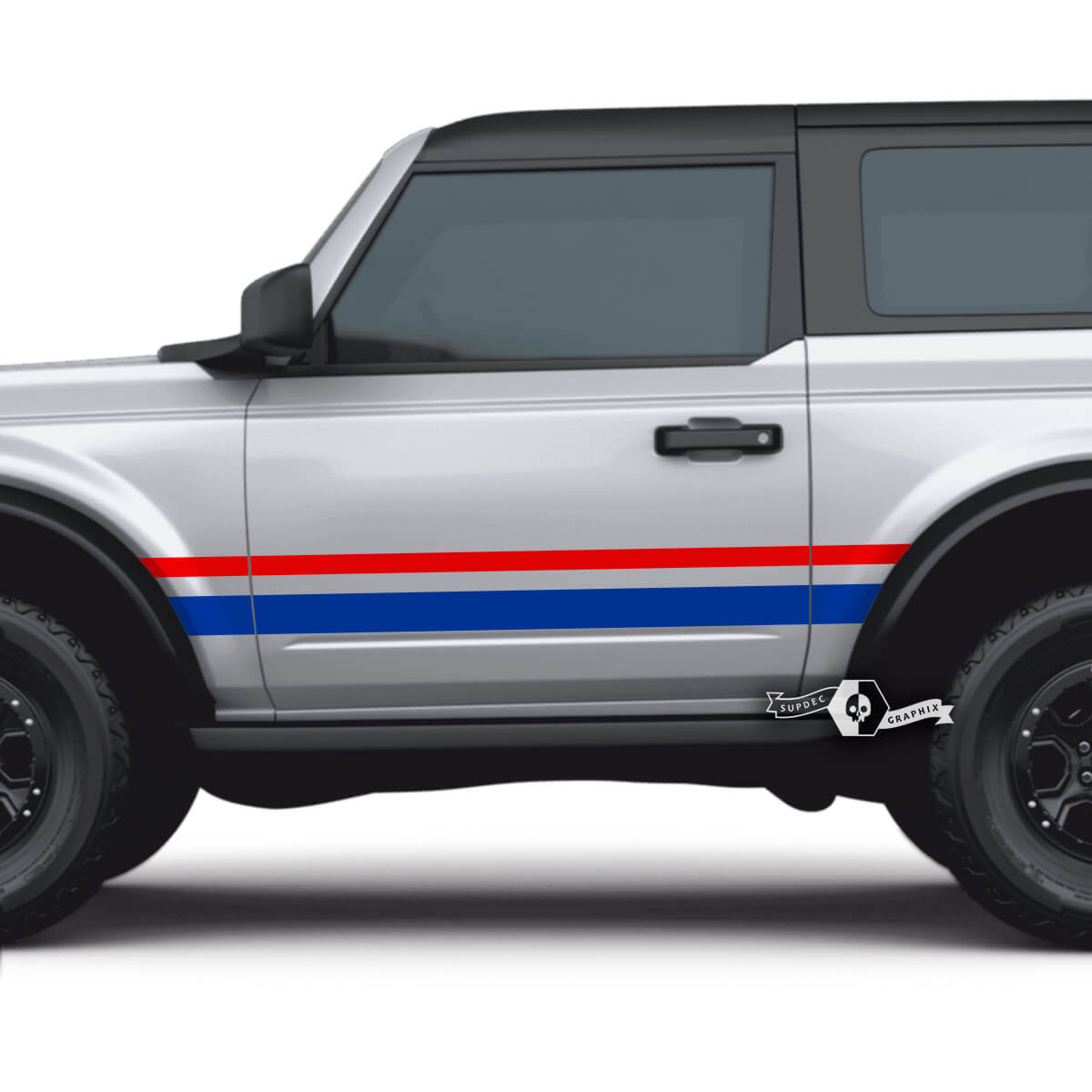2x Set of 2 Doors Ford Bronco Side Decals Stripes Stickers for Ford Bronco 2 Colors
