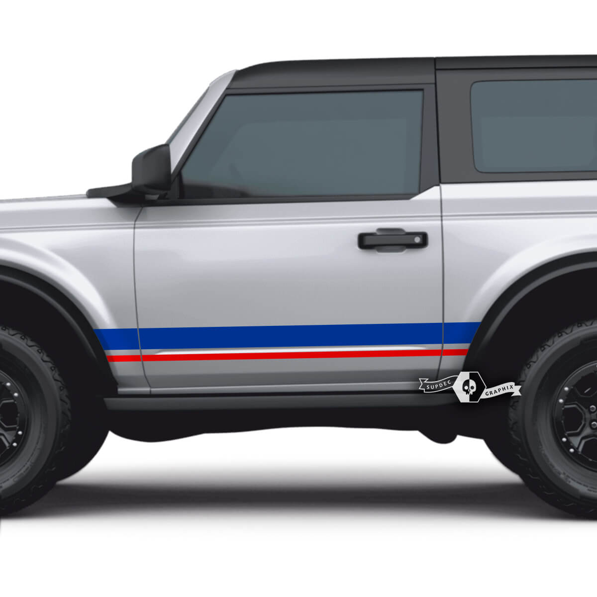 Pair of 2 Doors Ford Bronco Side Decals Stripes Stickers for Ford Bronco 2 Colors
