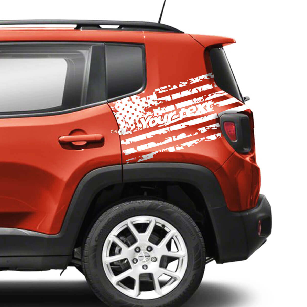 Pair Jeep Renegade Rear Fender USA Flag Destroyed Graphic Vinyl Decal Sticker Mono Gradient
