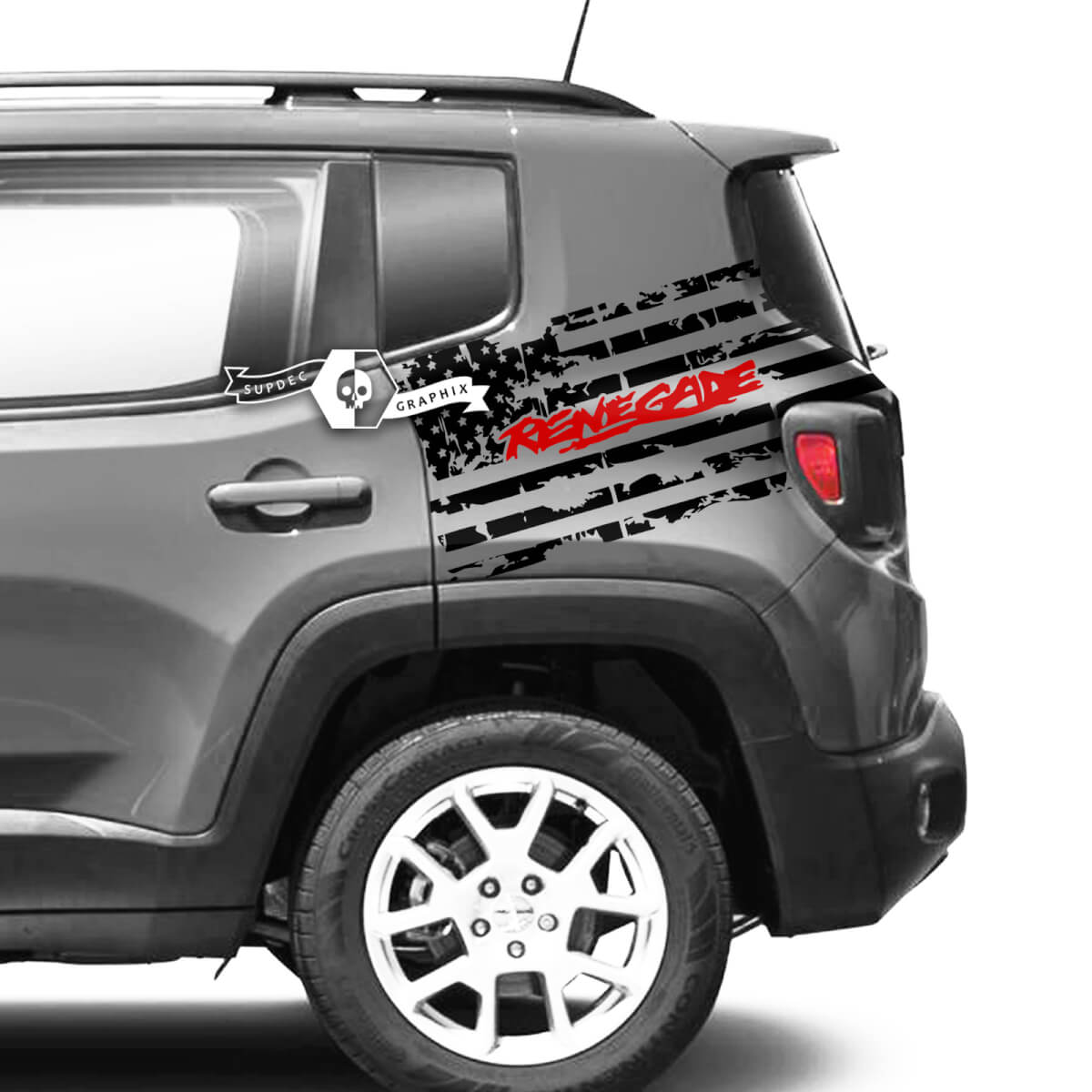 Pair Jeep Renegade Rear Fender USA Flag Destroyed Graphic Vinyl Decal Sticker 2 Colors
