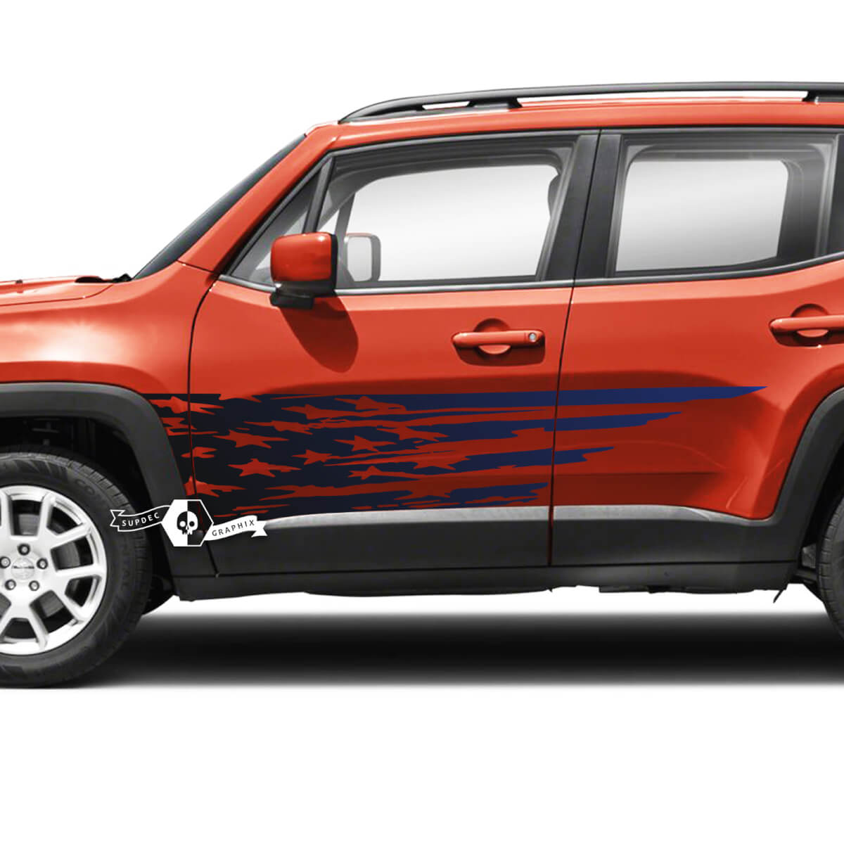 Pair Jeep Renegade Doors USA Flag Destroyed Graphic Vinyl Decal Sticker 2 Colors Gradient
