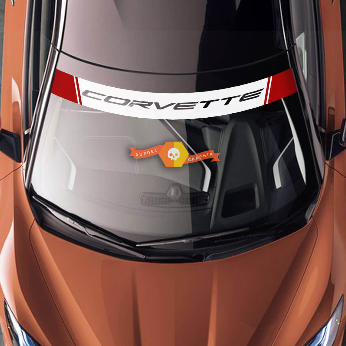 Windshield Corvette Chevrolet C8 Corvette Stingray Z06 C8R Vinyl Blackout Stripes Stickers Decals 2 Colors