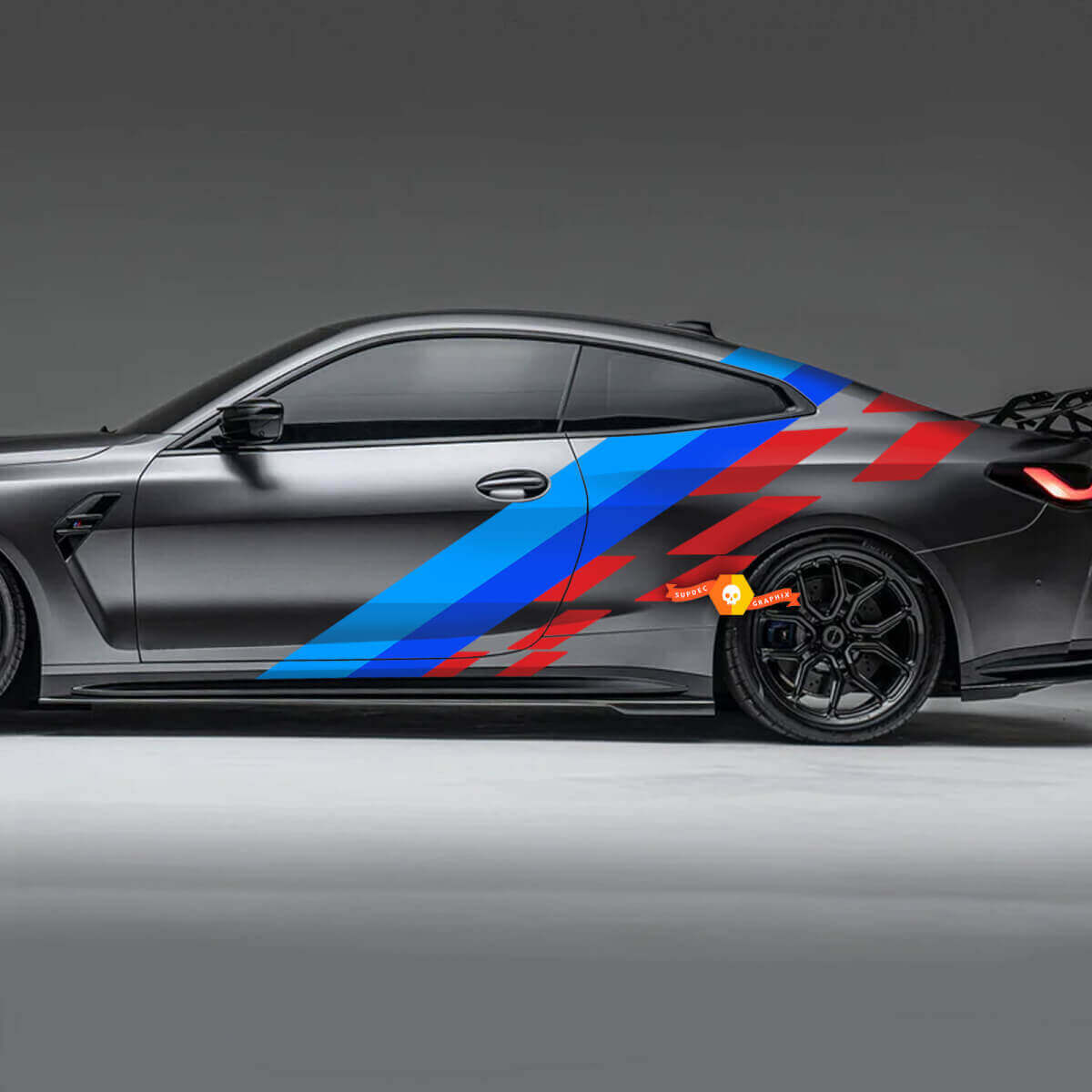 Side M Colors Stripes Checkered Flag Doors Rear Vinyl Decal Sticker fit to BMW F36 F32 F30 F80 F82 G30 G20 G80 G82 etc
